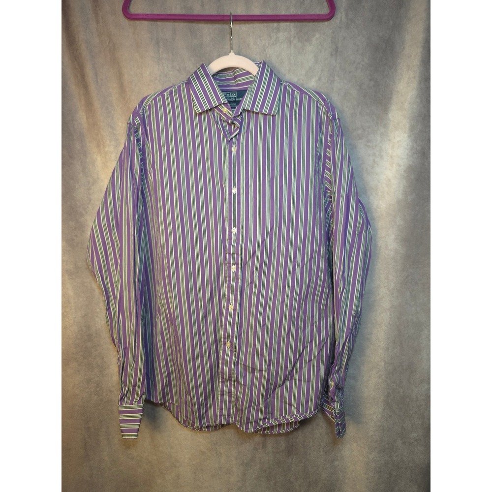 Polo Ralph Lauren Men's‎ Regent Custom Fit Striped Dress Shirt Purple Green Blue